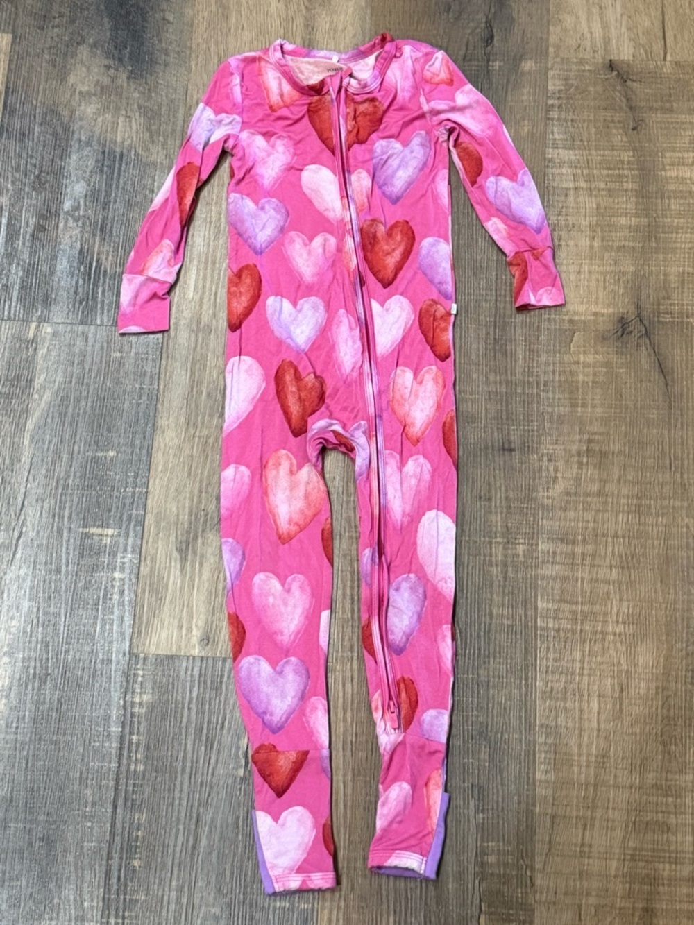Posh Peanut Pink Heart-Print One-Piece Pajamas